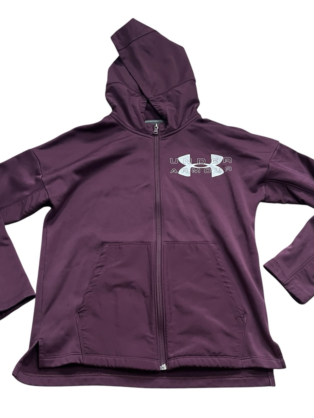 Under Armour Girls Purple Full Zip Fleece Lined Jacket Hood Size Large Coldgear